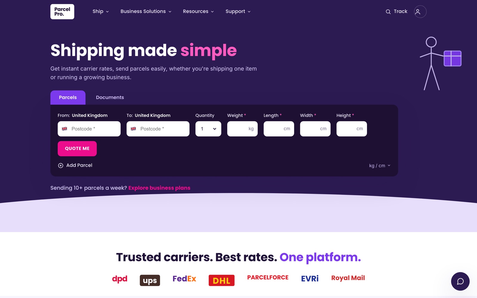 ParcelPro — instant carrier rates for UK and worldwide parcel delivery